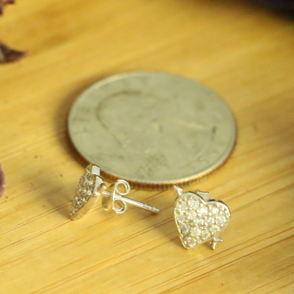 925 sterling silver cubic zirconia hearts earrings - Picture 7 of 8